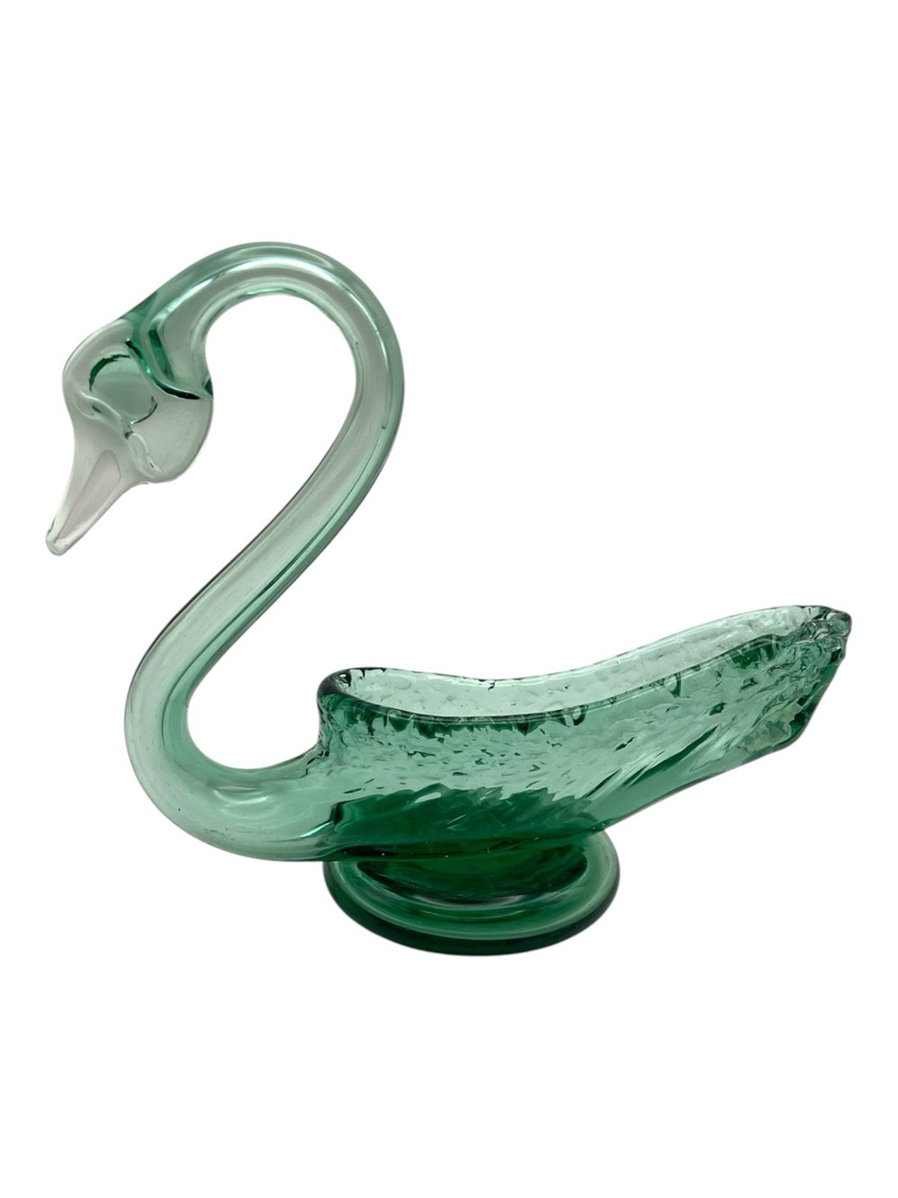 Vintage Green Blown Glass Swan Jewelry Dish‎ Trinket Holder Vanity Decor